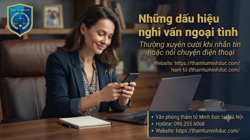 Dịch vụ thám tử điều tra theo dõi ngoại tình uy tín 8 thường xuyên cười khi nhắn tin
