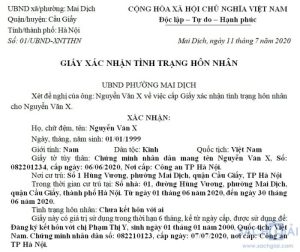giấy xác nhận tình trạng hôn nhân