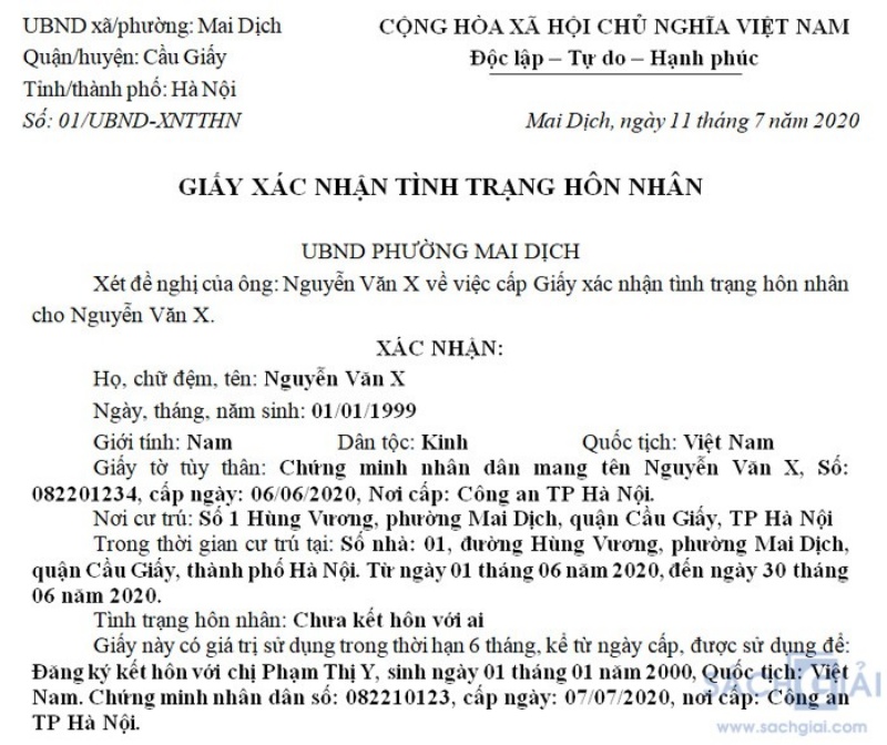 giấy xác nhận tình trạng hôn nhân