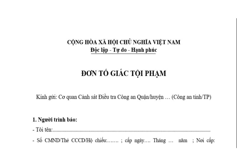 Tội lừa đảo chiếm đoạt tài sản 8 mẫu đơn tố giác tội phạm