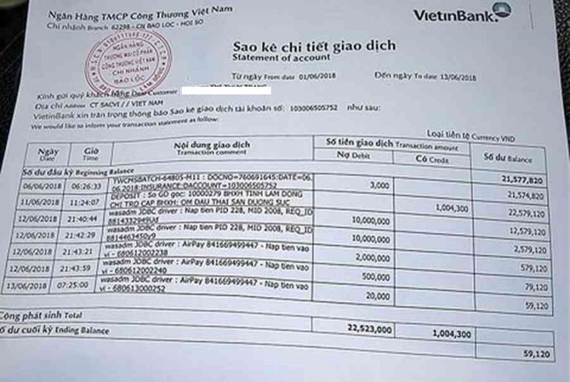 Tài sản trước hôn nhân 6 sao kê giao dịch ngân hàng