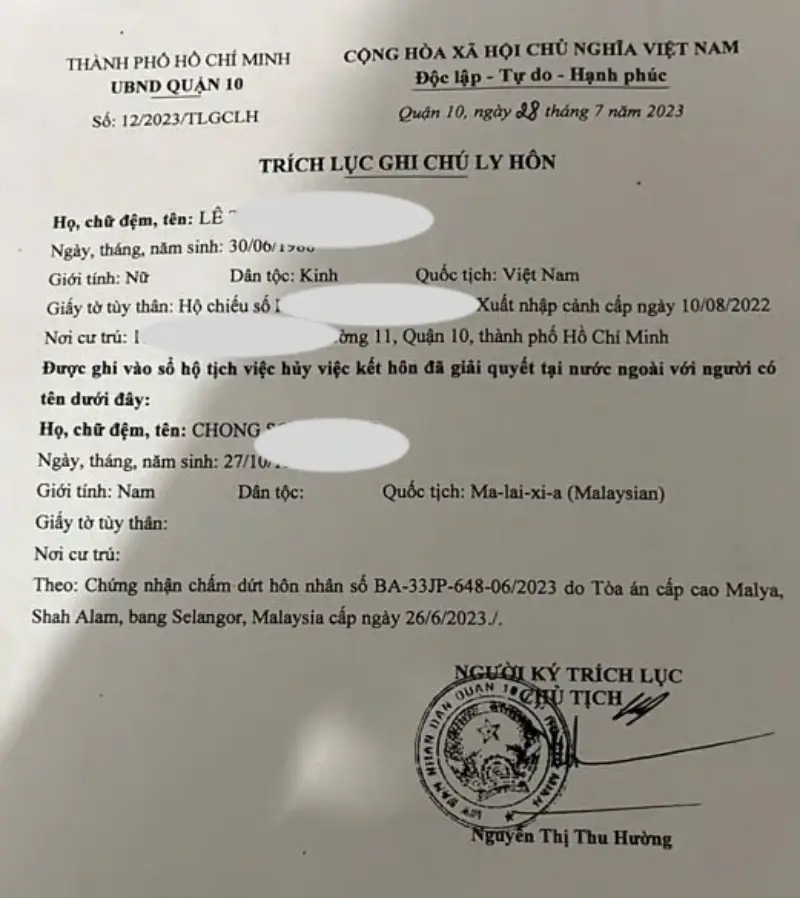 trích lục bản án ly hôn