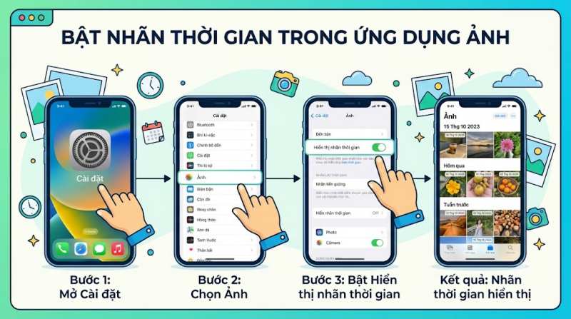 bật nhãn thời gian trong ứng dụng ảnh