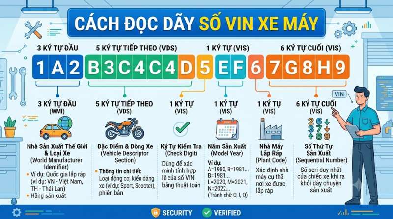 Tra số khung số máy xe máy 7 cách đọc dãy số vin xe máy