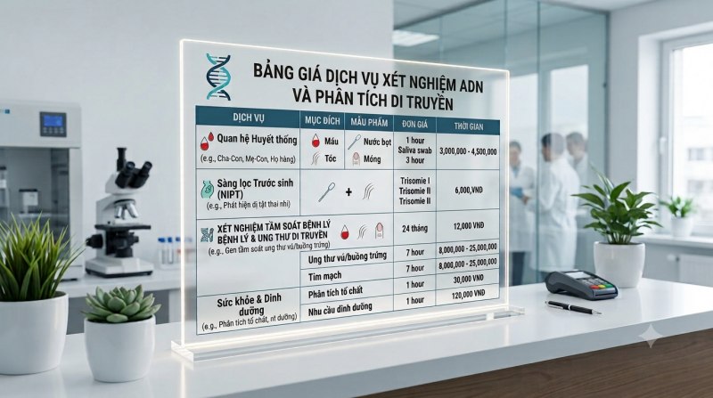 bảng giá xét nghiệm adn