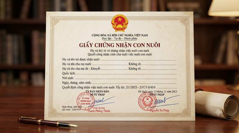 Thủ Tục Nhận Con Nuôi 6 giay chung nhan con nuoi