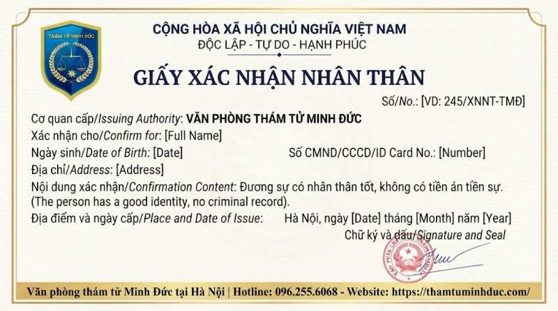 kết quả giấy xác nhận nhân thân