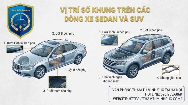 Số khung xe ô tô 1 vị trí số khung trên các dòng xe sedan và SUV