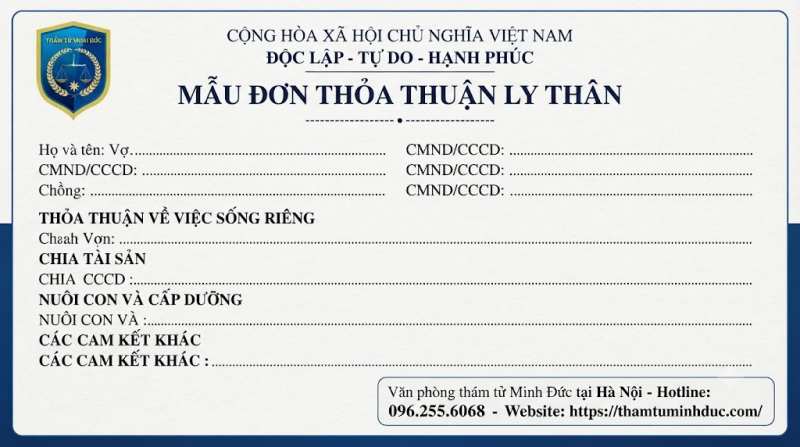 Thủ tục ly thân 1 mẫu đơn thỏa thuận ly thân